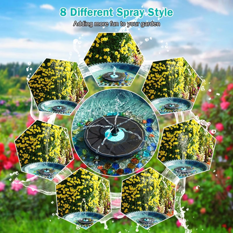 GAIZERL Solar Fountain Cyan Flower, Upgrade 3.5W Solar Bird Bath Fountains, Solar Powered Water Fountain with 7 Nozzles, 4 Fixed Pipes for Hummingbirds, Bird Bath, Garden, Pool, and Pond - Image 2